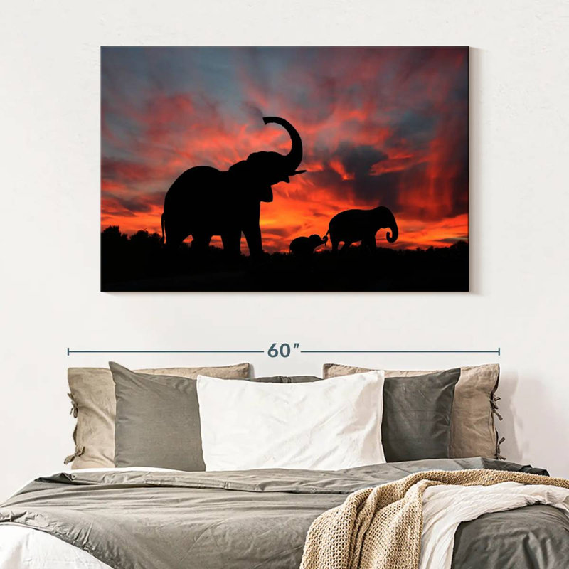 Elephant Silhouette Sunset, 34" H x 51" W