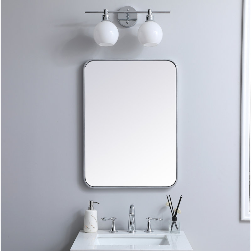 Sabine Metal Rounded Rectangle Wall Mirror, Silver, 30" x 22"