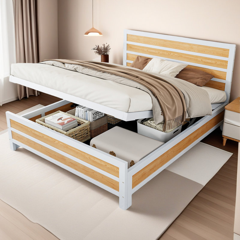 Queen Size Metal Platform Bed, White