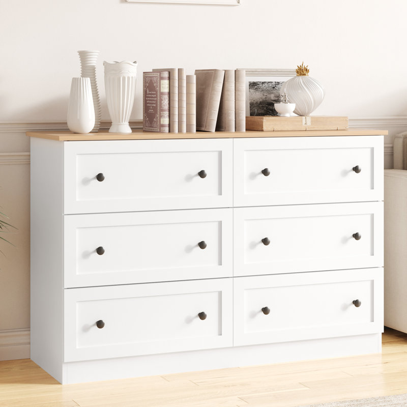 6 Drawers Dresser, 47" Wide Modern Chest Of Drawers, Farmhouse Dresser Tv Stand Storage Cabinet, Wood Drawer Organizer For Bedroom, Living Room, Hallway, White