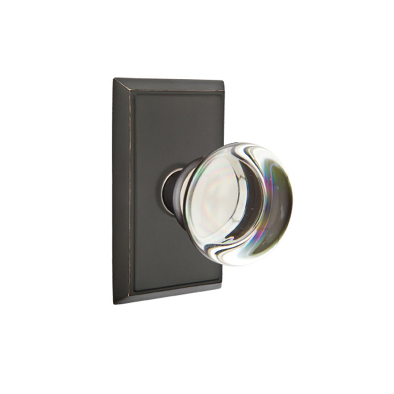 Ensemble de faux boutons Emtek avec rosette rectangulaire et bouton en verre Providence, Bronze huilé