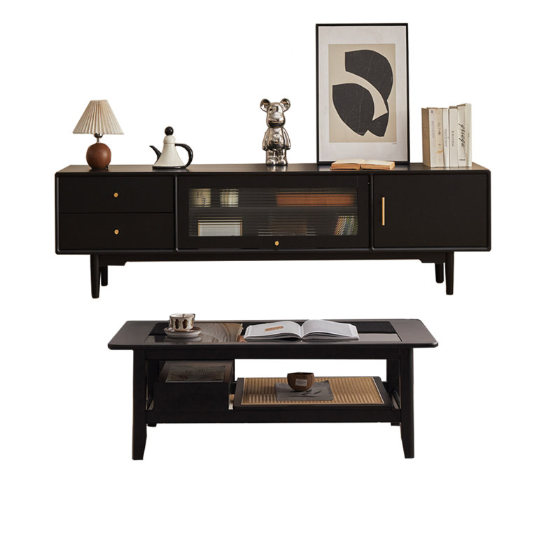 Meuble télé et table basse en hévéa