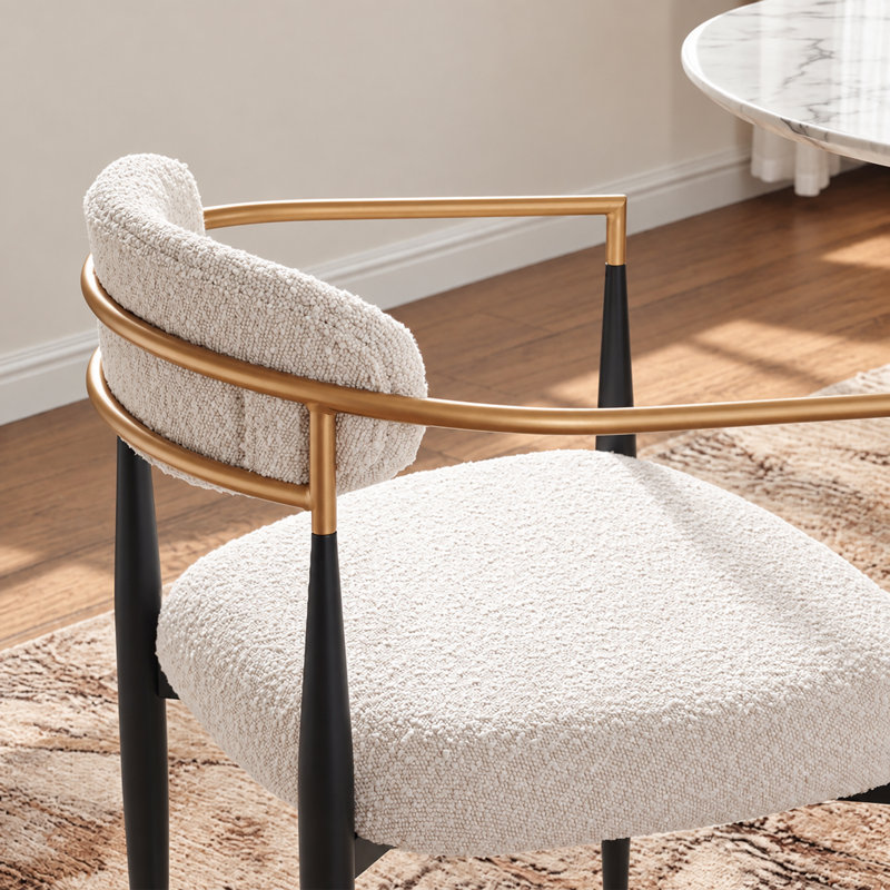 Metal Upholstered Dining Chairs (Set of 2), Beige Boucle, Black