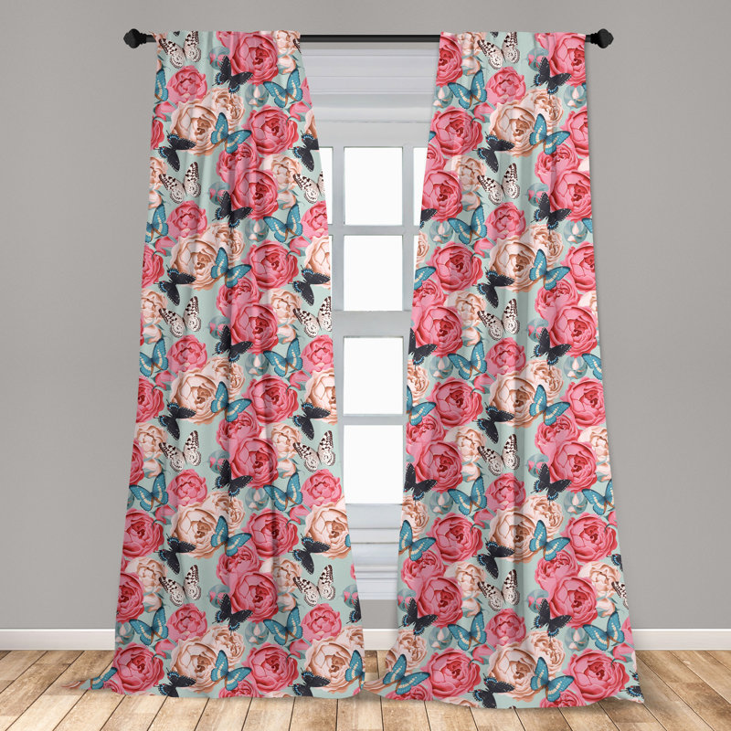 Butterfly Floral Semi-Sheer Rod Pocket Curtain Panels, 28" x 95"