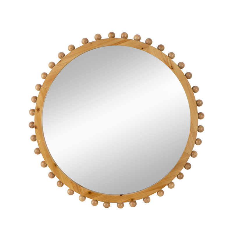 D34" Wood Round Mirror With Beaded Frame