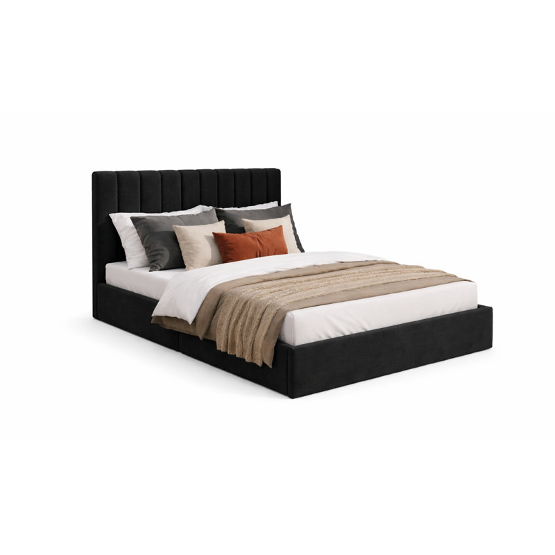 Seto 1 Upholstered Bed Frame With Container, Without Mattress, European Double (140 x 200 cm), Black