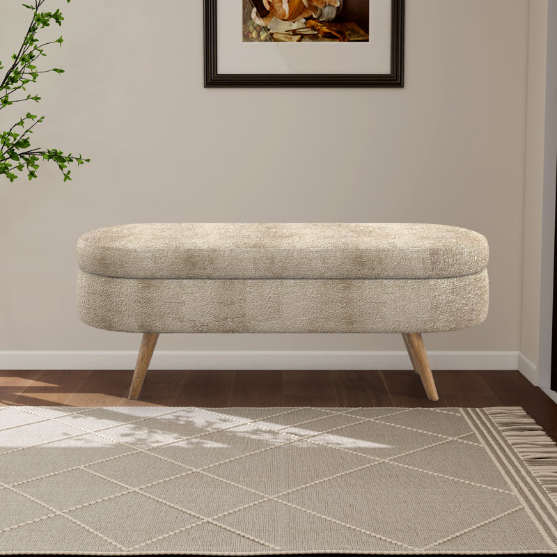 43.48" W Upholstered Flip Top Storage Bench With Solid Wood Legs, Brown