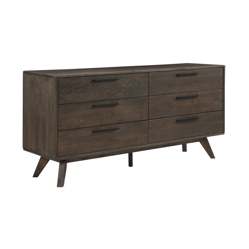 Commode double 63 po en bois massif brun foncé 63 tiroirs