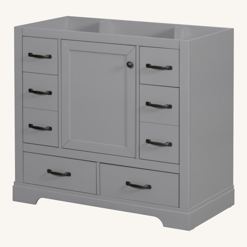 Meuble-lavabo 36 po sans lavabo, base d'armoire seulement, six tiroirs, diviseur de tiroir multifonctionnel, tablette réglable