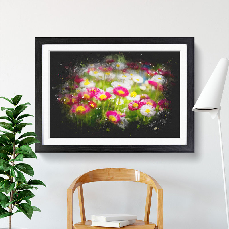 Pretty Flowers - Single Picture Frame Print on Wood, Black Framed, 27cm H x 36cm W x 2cm D