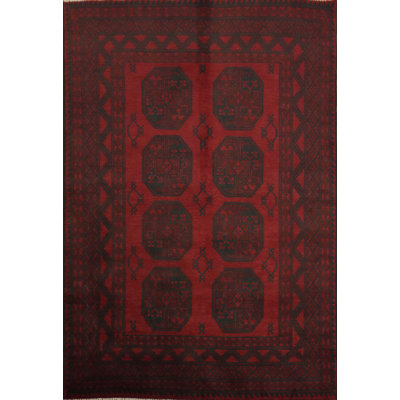 Tapis oriental à motif éléphant à motif géométrique afghan 5 x 6