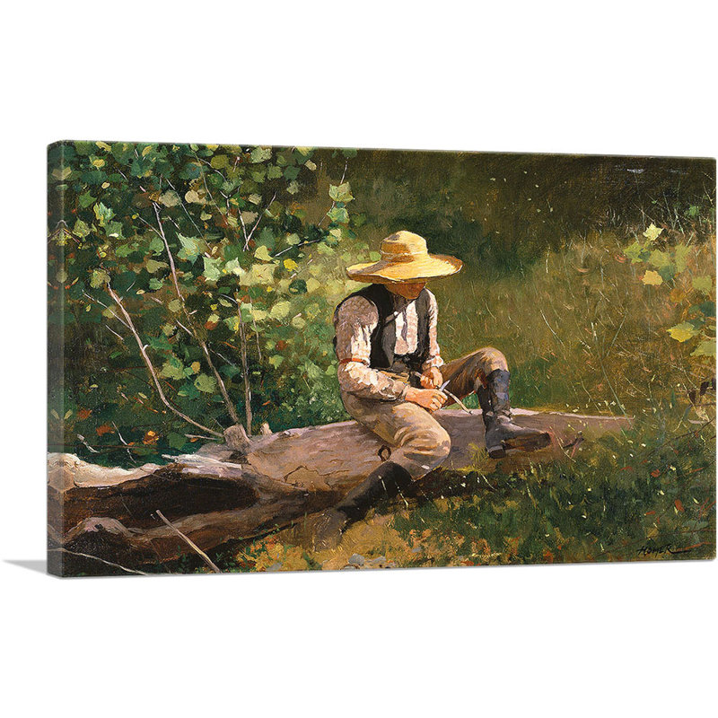 " The Whittling Boy 1873 " by Winslow Homer Painting Print, 18" H x 26" W x 1.5" D