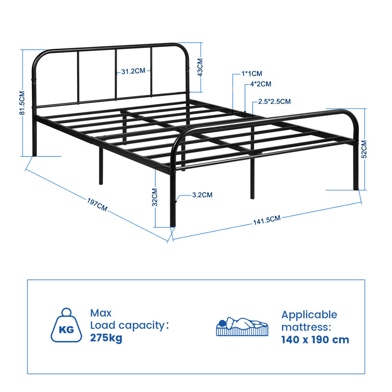 Amyracle Metal Bed, Double (4'6)