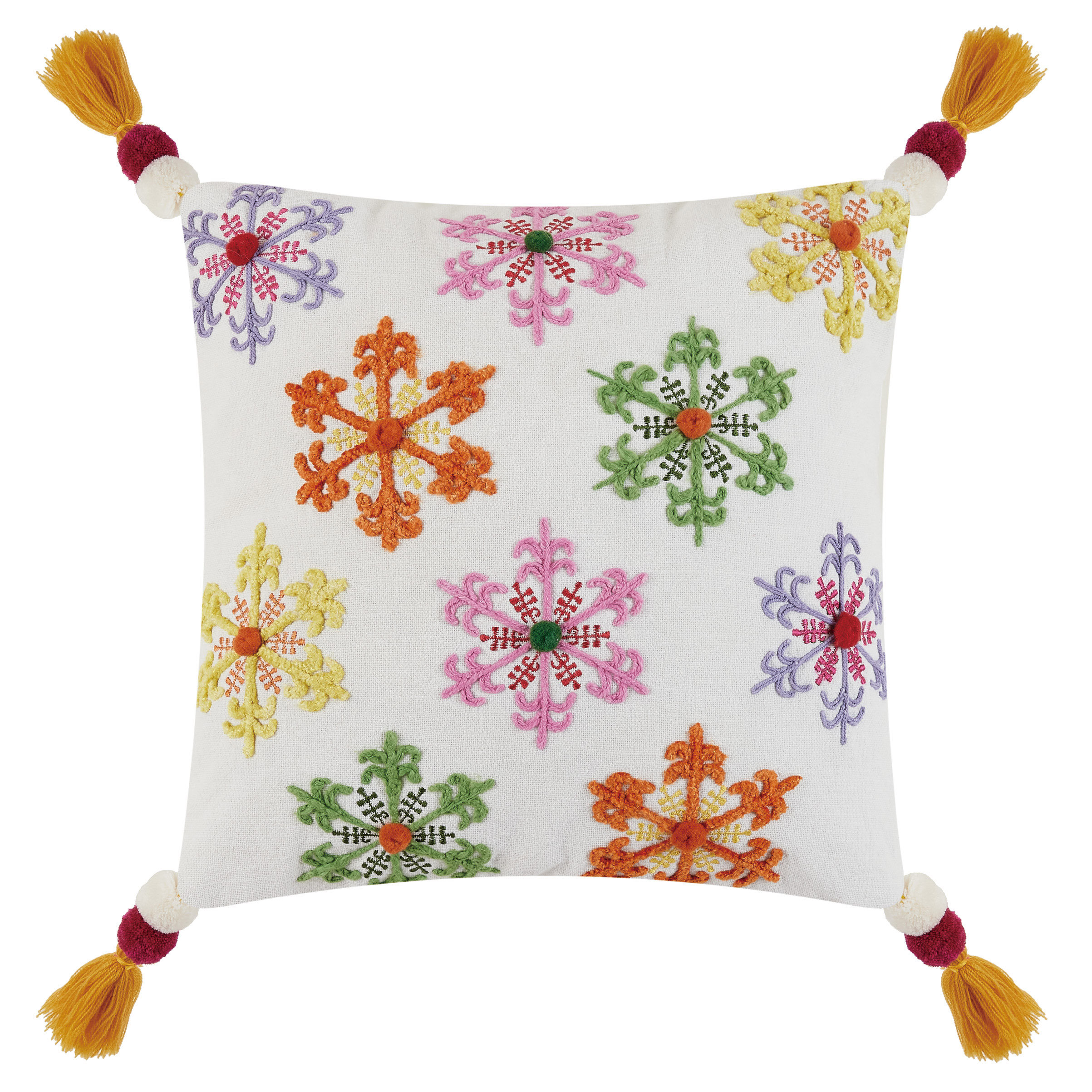 Square Embellished Geometric Decorative Throw Pillow Off-white