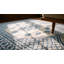 Geometric Star Pattern Antique White and Blue Color Cotton Agra Rug