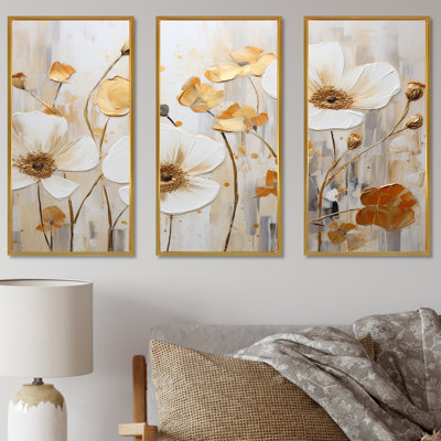 Elegant Beige Gold Buttercups Meadow - Buttercups Wall Art Set