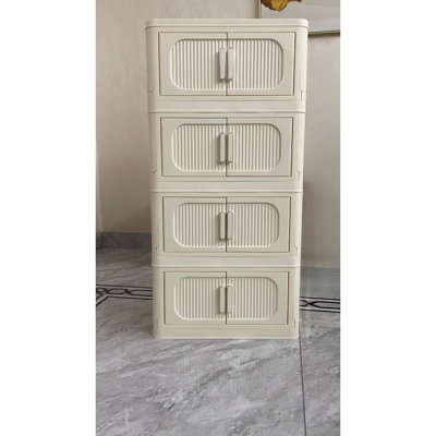 Armoire de rangement en plastique blanc crème avec porte magnétique et roulettes - 3 pour le salon, la cuisine, la chambre à coucher, la salle à outils de jeu et la chambre à coucher pliante de 20 po de côté sans formaldéhyde d'une hauteur de 31,1