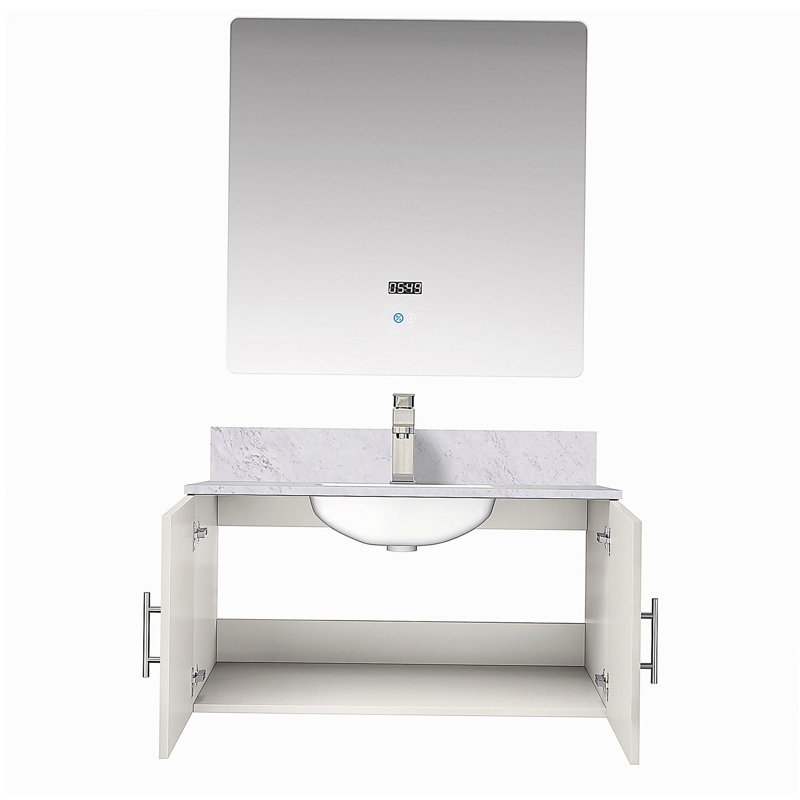 Lavabo de baignoire avec robinet et miroir à DEL, Blanc lustré, 36"