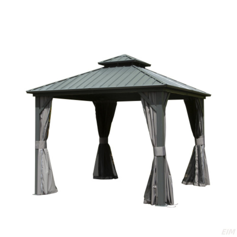 Hardtop Gazebo, Aluminum Metal Gazebo With Galvanized Steel Double Roof Canopy, Curtain And Netting, Permanent Gazebo Pavilion For Patio, Backyard, Deck, Lawn (Canopy)