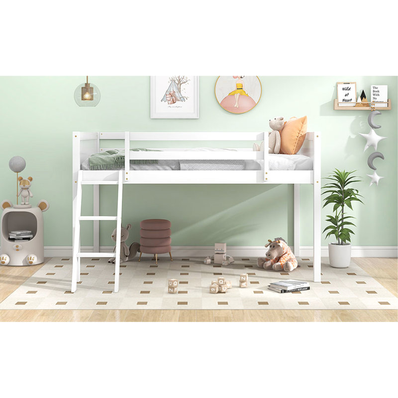 Lit mezzanine simple en bois blanc avec plateforme de taille mobile - Assemblage facile, Lit simple, Blanc