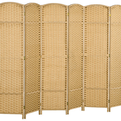6 Panel Folding Privacy Partition , 5.6' Tall Webbing Screen. Natural Wood, Hand-woven For Bedroom & Home Office Partition,