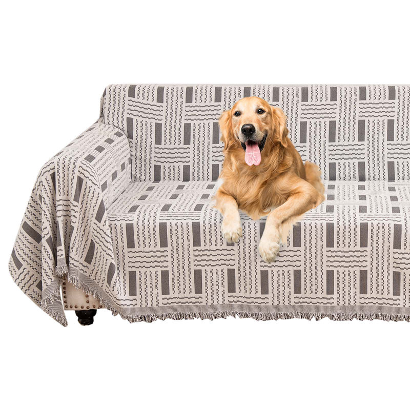Housse pour canapé en chenille, Gris, Grand lit