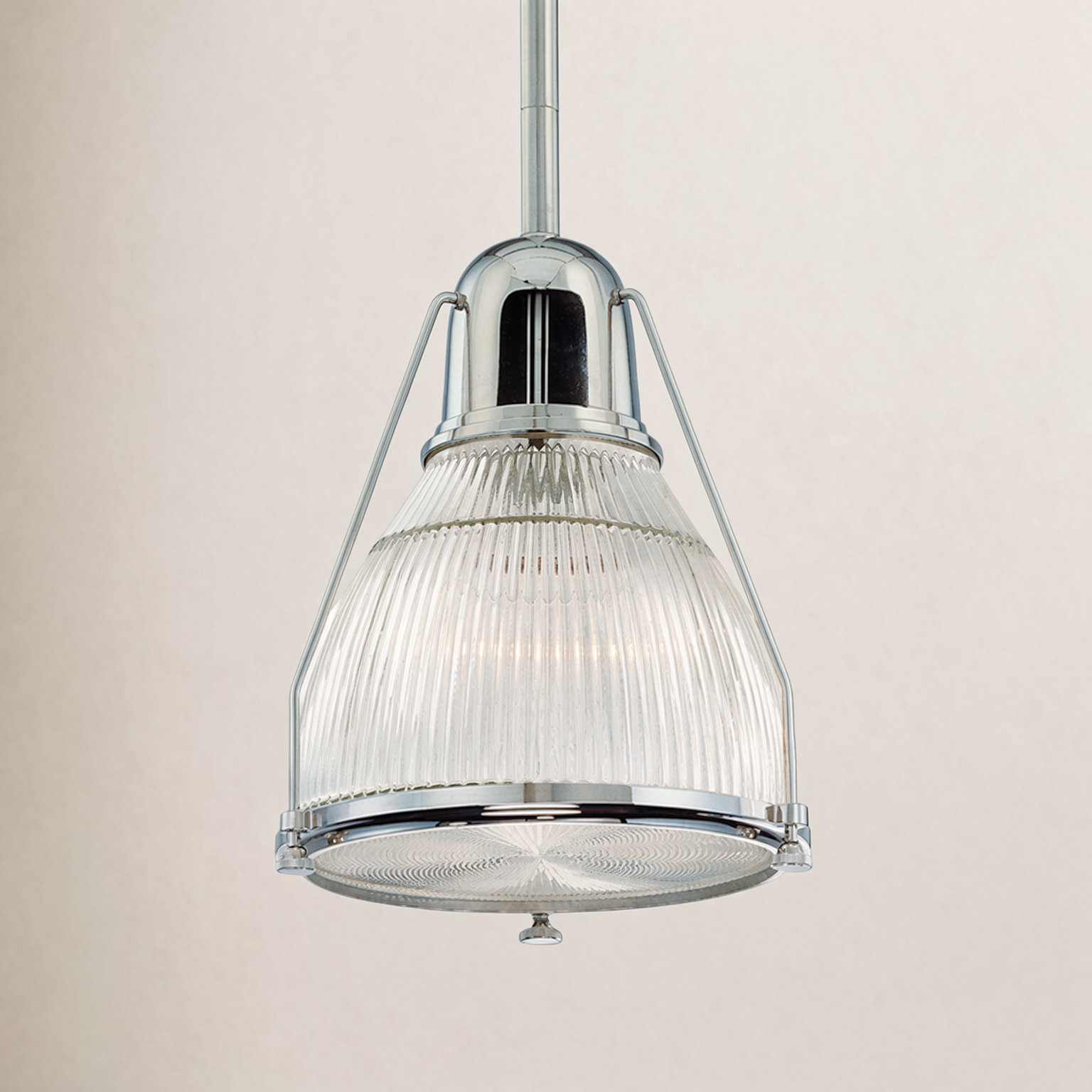 Isabelle Single Light Glass Pendant, Polished Nickel, Ribbed