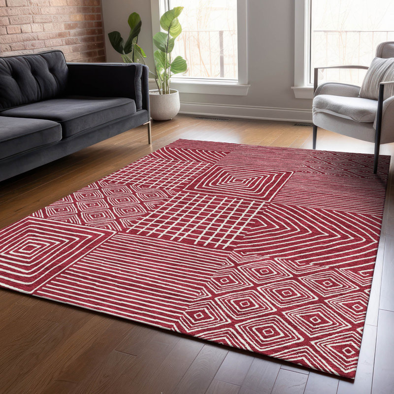 Junia Red Washable Indoor-Outdoor Rug - , 10' x 14'