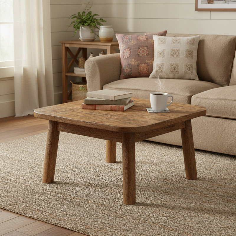 31.5" Solid Wood Coffee Table, Square Center Table With Rounded Edge, Farmhouse Living Room Table, Easy Assembly