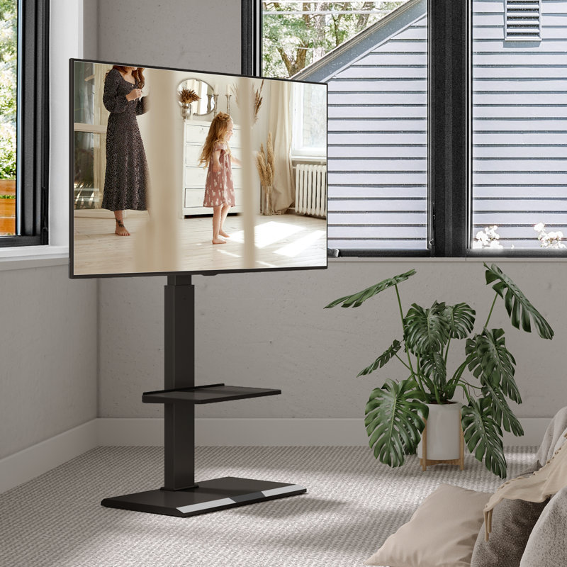 Support de plancher pivotant motorisé noir avec tablettes Donnay, peut supporter jusqu'à 88 lb