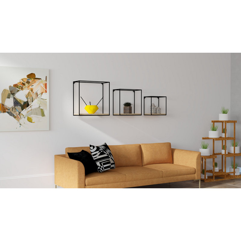 Ensemble de 3 tablettes décoratives carrées, Chêne saphir / noir