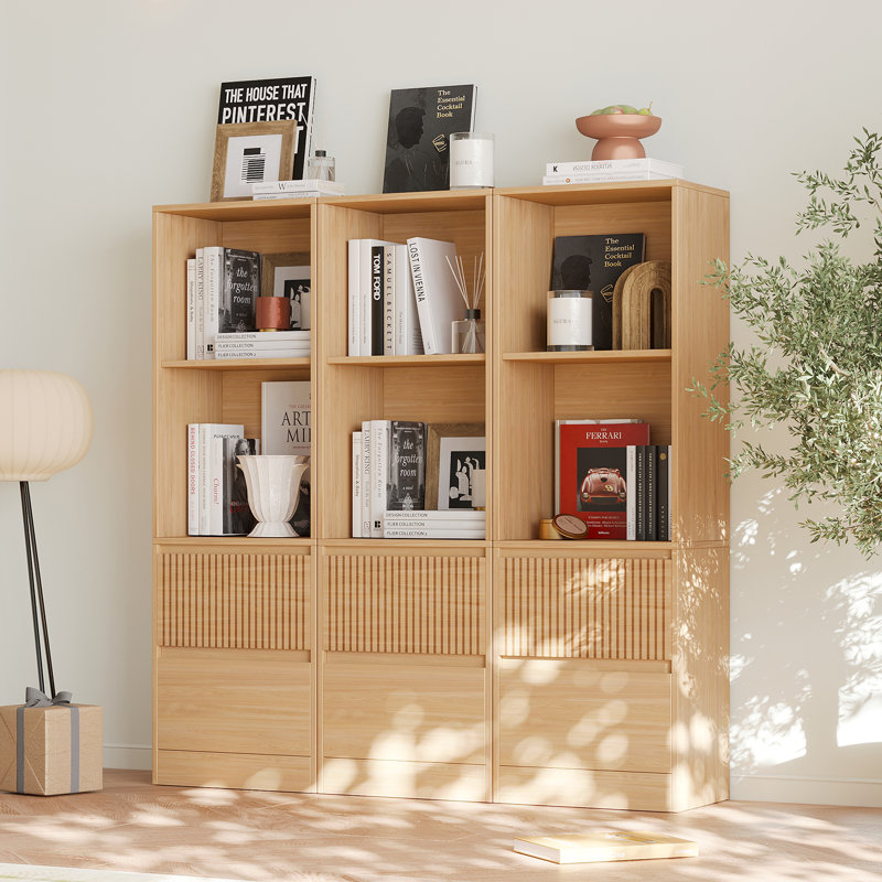 Branigans 3 Pcs 2-Tier Cube Bookshelf Storage Cabinet With Double Drawer And Shelf