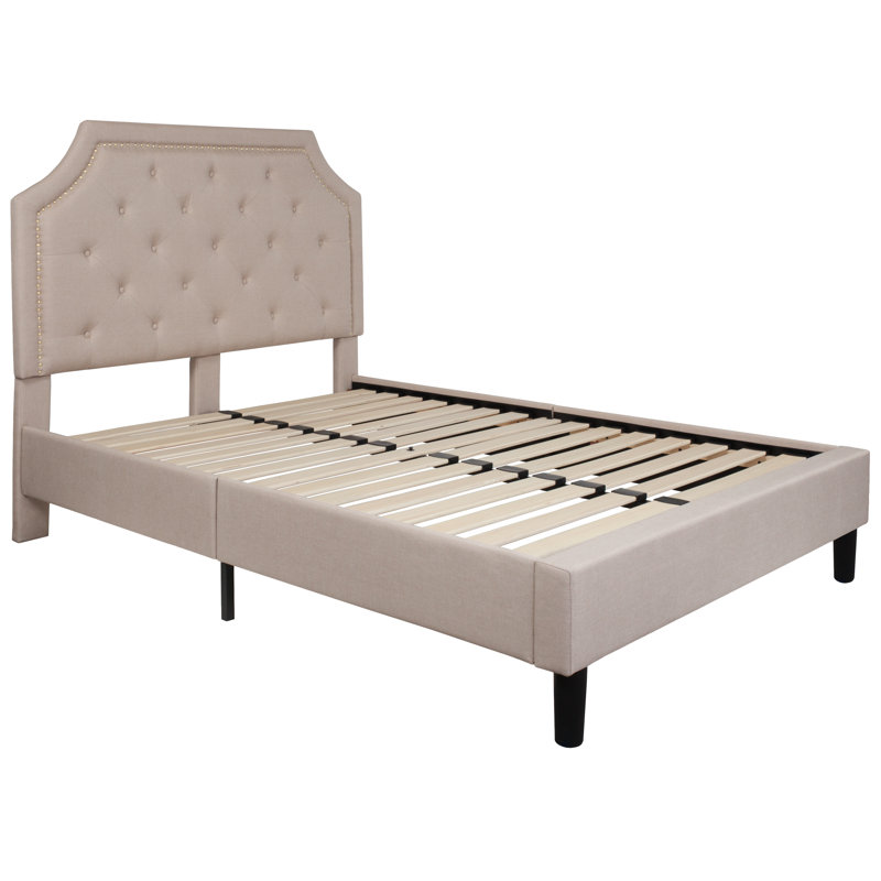 Aluino Arched Button Tufted Upholstered Platform Bed Frame - No Box Spring Required, Beige, Full / Double