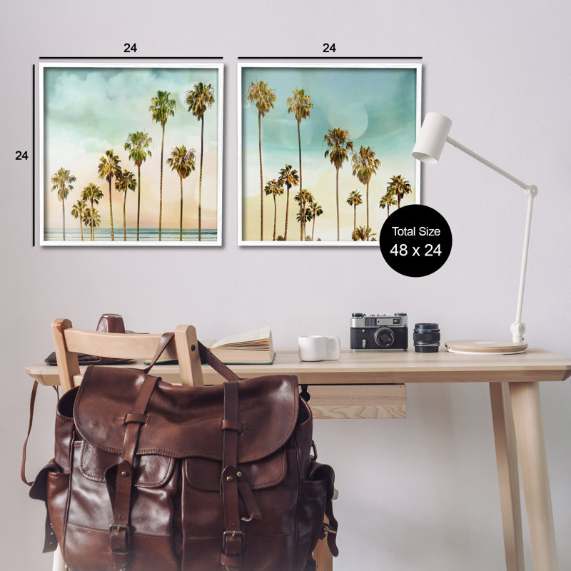 Ensemble de 2 giclées tropicales par Palmer, Giclée encadrée blanc bord de mer, H 24 po x l 24 po
