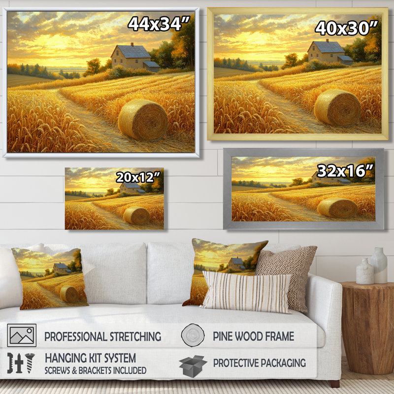 «Countryside Golden Harvest Fields II», art sur toile, H 12 po x l 20 po, Cadre flottant, Noir