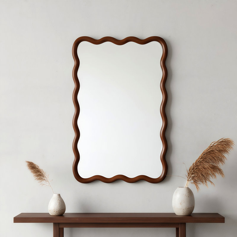 20"x30" Wavy Rectangle Solid Wood Frame Decorative Mirror, Black Walnut