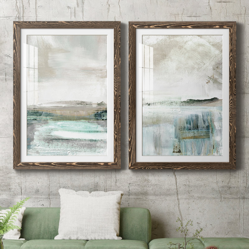 Beatrise Summer Teal I - ensemble de 2 peintures, H 31,5 po x l 47 po, Impression encadrée, Noyer