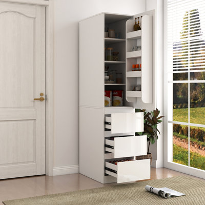 Armoire de rangement pour cuisine avec portes et tiroirs 15,75 x 23,62 x 70,87 pouces + panneau de fibres à densité moyenne 1 pièce blanc avec tablettes pour la cuisine