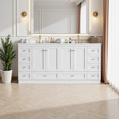 72" Freestanding Bathroom Vanity With Ceramic Sink, Soft-Close, Ample Storage