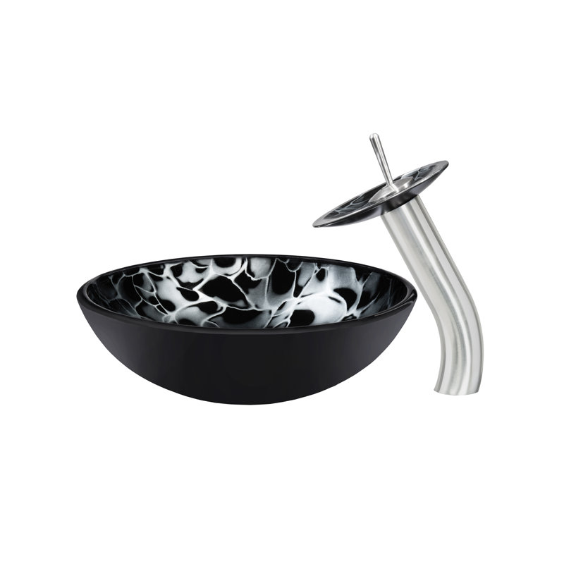 Novatto 16.5'' Glass Circular Bathroom Sink with Faucet, Brushed Nickel