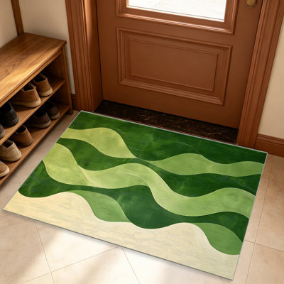 Tapis vert abstrait à motif de vagues abstraites pour le salon, doux et confortable, convient à toutes les saisons, facile à entretenir, tapis de sol intérieur lavable à la machine, sous la table de la ferme convenant à la chambre à coucher, à la salle à manger, au bureau, au balcon et au patio