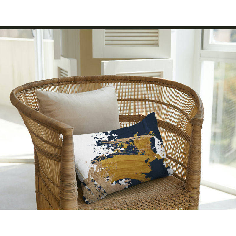 Coussin lombaire abstrait intérieur / extérieur, Jaune / or / blanc