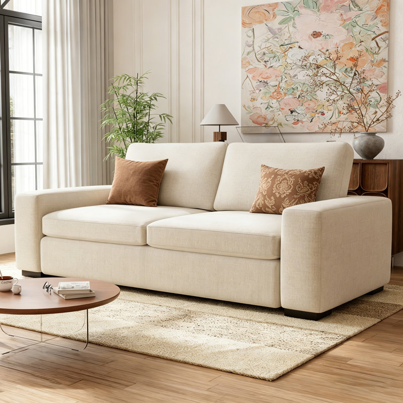 Laurice 85'' Upholstered Sofa, 33.3" H x 85" W x 35" D, Beige Linen Blend
