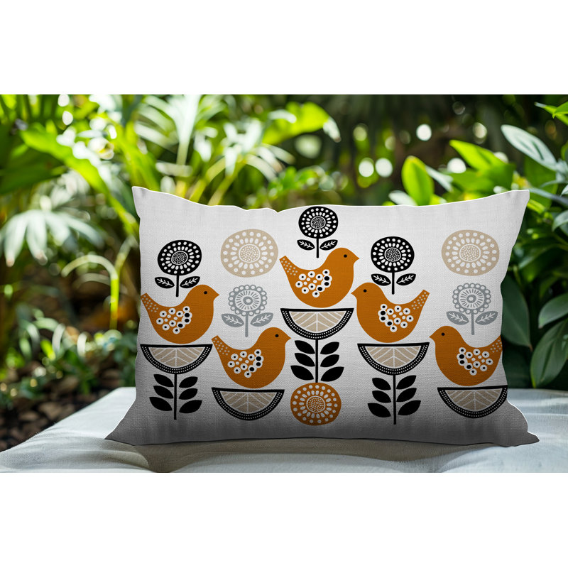 Oreiller rectangulaire réversible intérieur / extérieur Reva Bird, Orange, Rectangle H 14 po x l 20 po