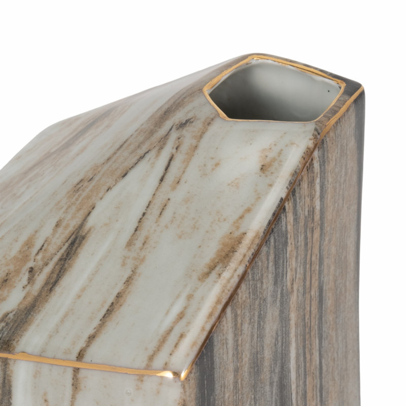Melanie  Salmais Large Vase,  Marble, 9", Grey/Brown