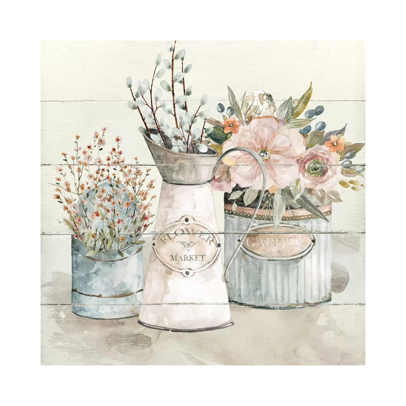 "Shiplap Flower Market" par Carol Robinson, reproduction d’art, H 48 po x l 48 po x 1,5 po, Toile tendue, Pas de tapis