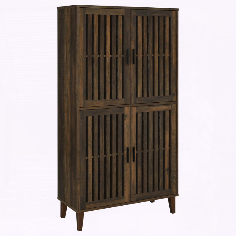 Sakai Dark Pine 4‑Door Tall Accent Cabinet – 69" High with Adjustable & Fixed Shelves