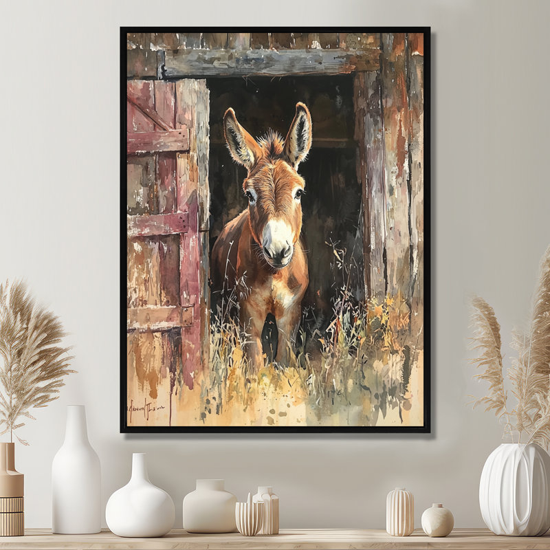 Donisha, mignon, portrait d'âne à la ferme I - art mural d'âne, Noir, Impression encadrée flottante, H 44 po x l 34 po