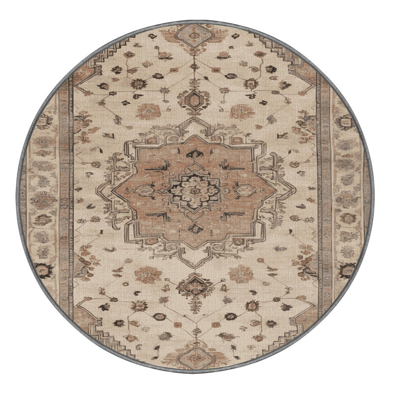 Tapis gris Afyon lavable à la machine, Rond 4 pi
