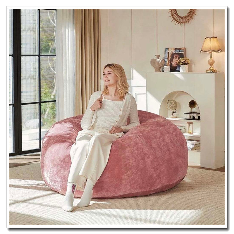Fauteuil à billes en mousse à mémoire de forme et housse amovible, H 23,62 po x l 59,06 po x P 59,06 po, Rose
